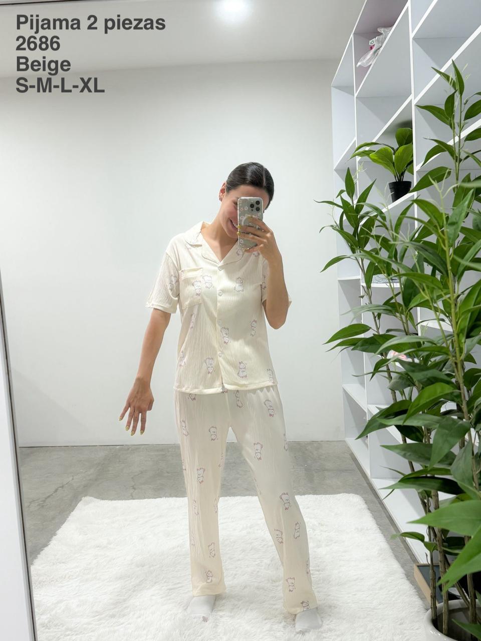 2686 Pijama Set 2 Piezas Beige