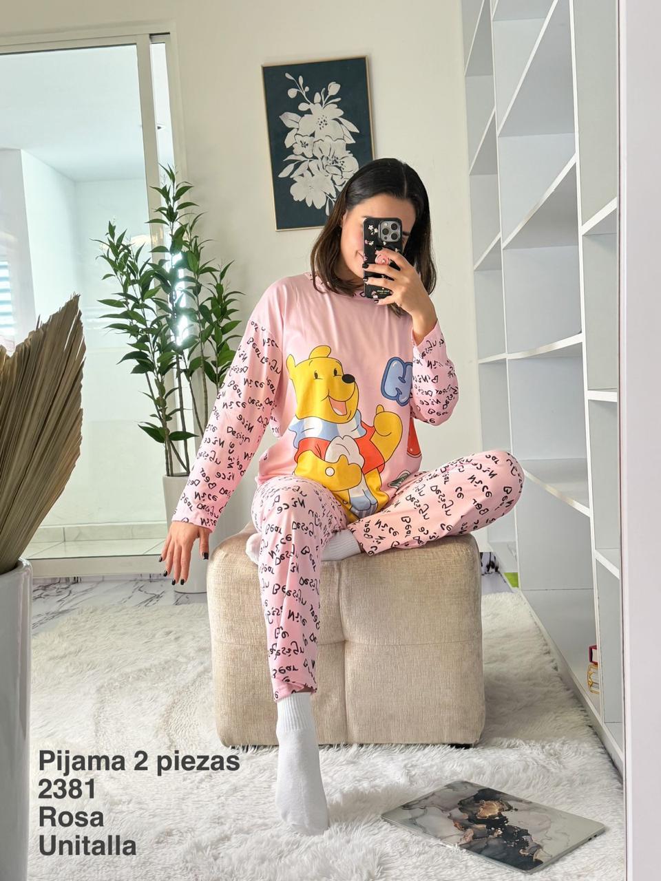 2381 Pijama Set 2 Piezas Rosa Unitalla - Mayoreo Calzado Andy