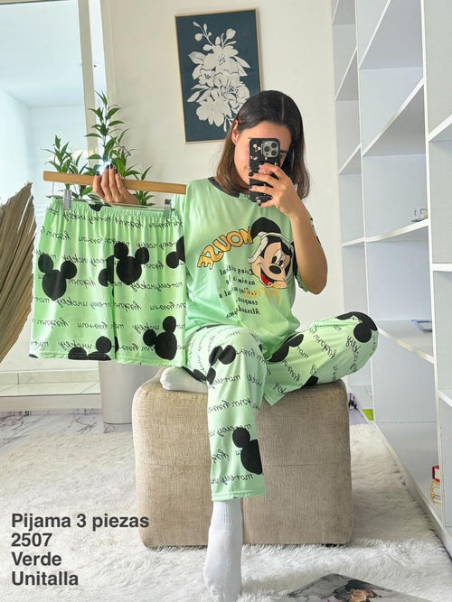 2507 Pijama Set 3 Piezas Verde Unitalla - Mayoreo Calzado Andy