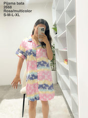 Pijama2668 Pijama Bata Rosa/Multicolor - Mayoreo Calzado AndyPIJAMA