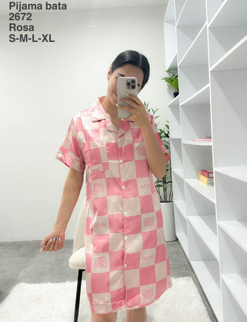 Pijama2672 Pijama Bata Rosa - Mayoreo Calzado AndyPIJAMA