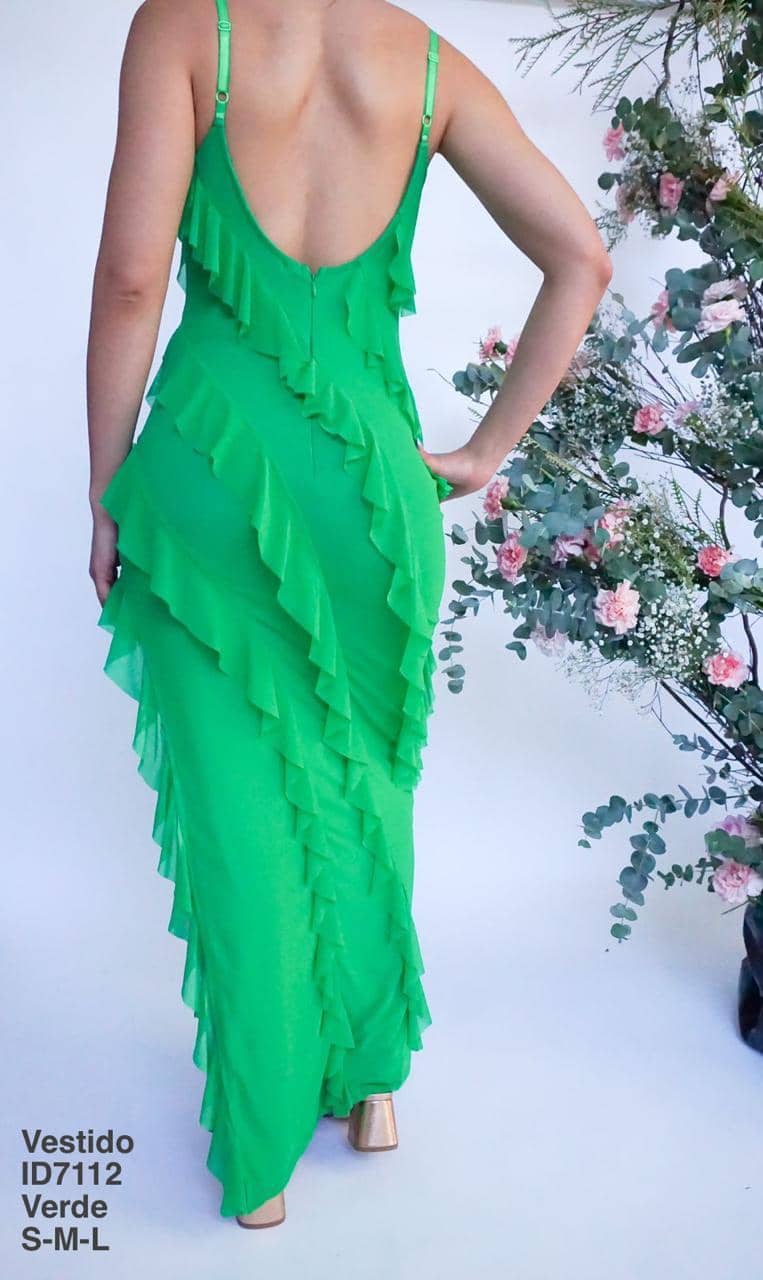 ID7112 Vestido Verde - Mayoreo Calzado AndyROPA