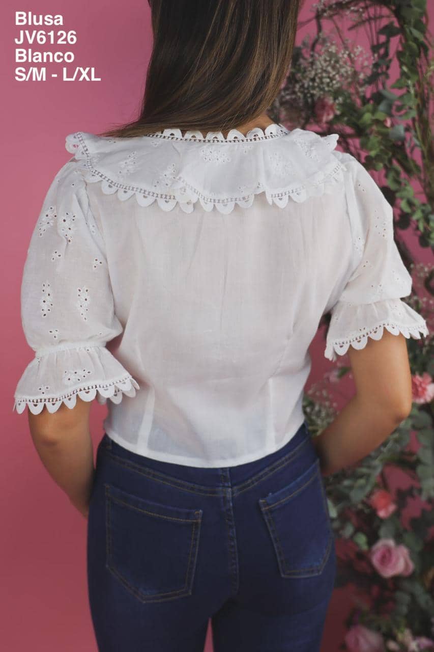 JV6126 Blusa Blanco - Mayoreo Calzado AndyROPA