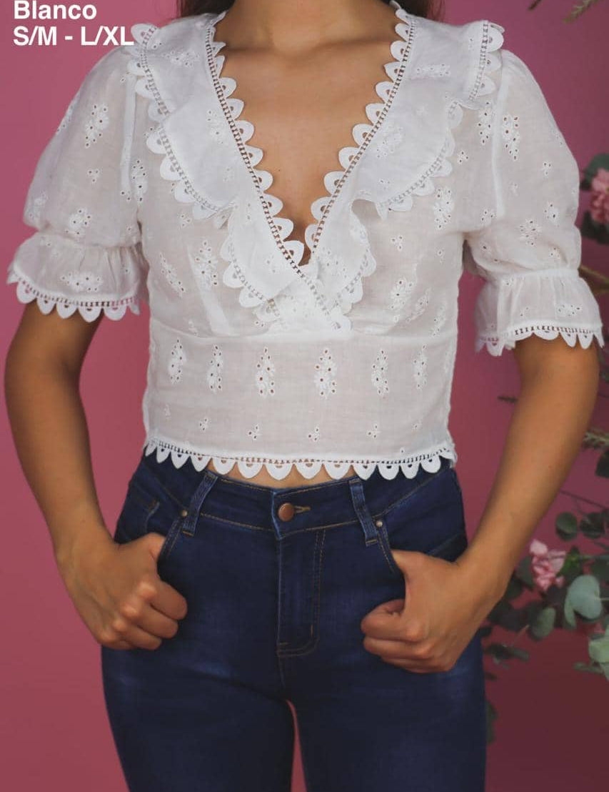 JV6126 Blusa Blanco - Mayoreo Calzado AndyROPA